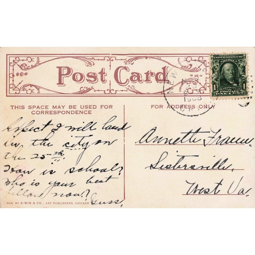 Cardinal Bird Antique Postcard 1908 K-Win & Co Chicago Divided Back Posted #142 - Picture 2 of 2